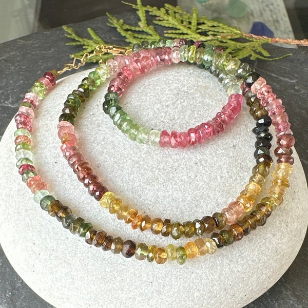 Sparkly tourmaline faceted bead necklace.