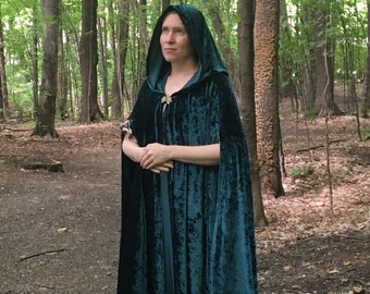FULL CIRCLE pine green crushed velvet cloak - Custom Length