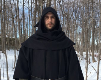 Black MONK WOOL cloak - custom length