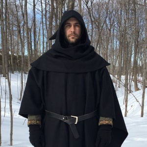 Black MONK WOOL cloak - custom length