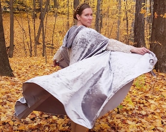 FULL CIRCLE Silver grey crushed velvet cloak - Custom Length