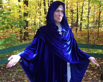 Royal blue velvet cloak - Accessible hands - custom length