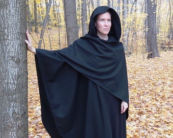 Black WOOL cloak - Accessible hands - custom length