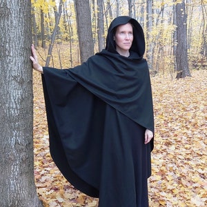 Black WOOL cloak Accessible hands custom length image 1