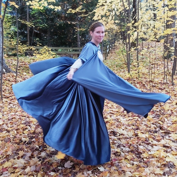 FULL CIRCLE Arwen steel blue velvet cloak - Your Length