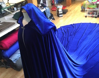 WEDDING CLOAK with long train and x-large hood lined with velvet - Color choice - Custom Length