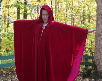 Red velvet cloak - Accessible hands - custom length