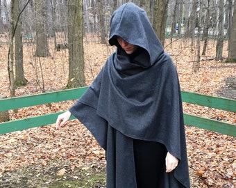 Charcoal grey WOOL cloak - Accessible hands - custom length