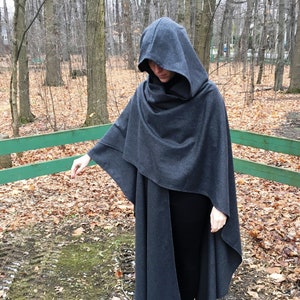 Charcoal grey WOOL cloak - Accessible hands - custom length