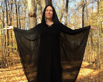 Black chiffon cloak - Accessible hands - custom length