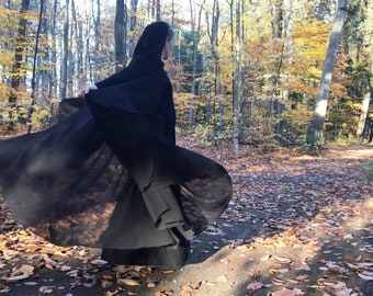 FULL CIRCLE black chiffon cloak - custom Length