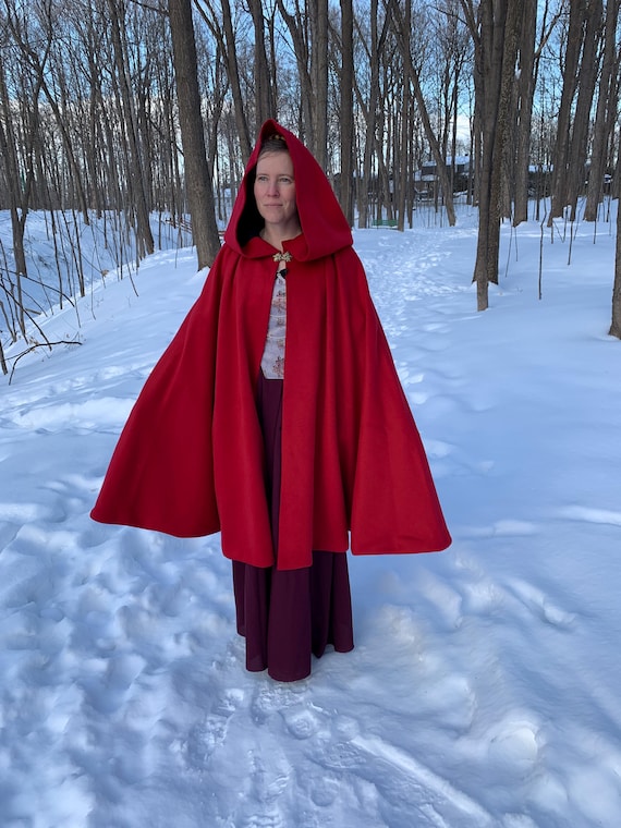 WOOL Cape LINED With Polar Fleece - Claire Fraser Style - Red - Etsy