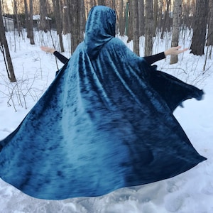 FULL CIRCLE Peacock petroleum blue crushed velvet cloak - Custom Length