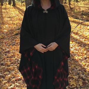 Black WOOL cloak with plaid lining Accessible hands custom length image 5