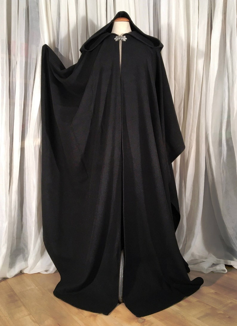 Black WOOL cloak Accessible hands custom length image 2