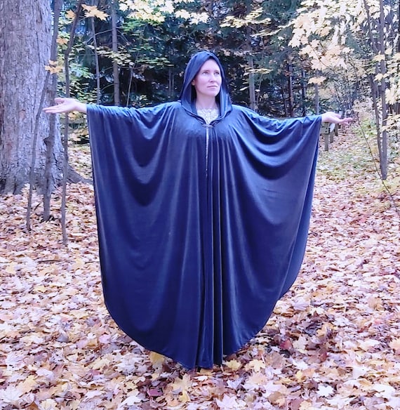 Arwen Steel Blue Velvet Cloak - Accessible Hands - Custom Length