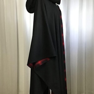 Black WOOL cloak with plaid lining Accessible hands custom length image 7