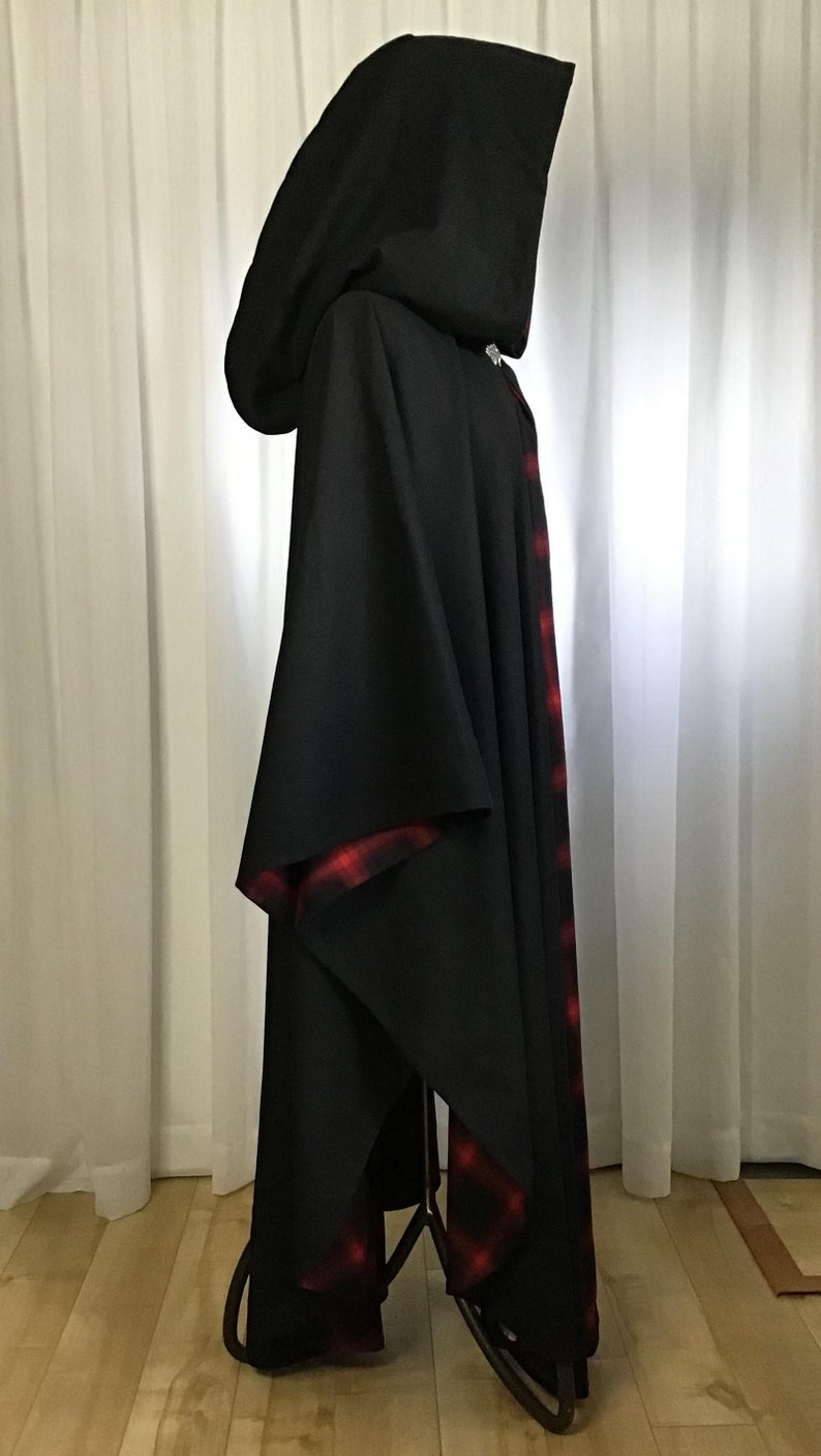 Black WOOL cloak with plaid lining Accessible hands custom length image 7