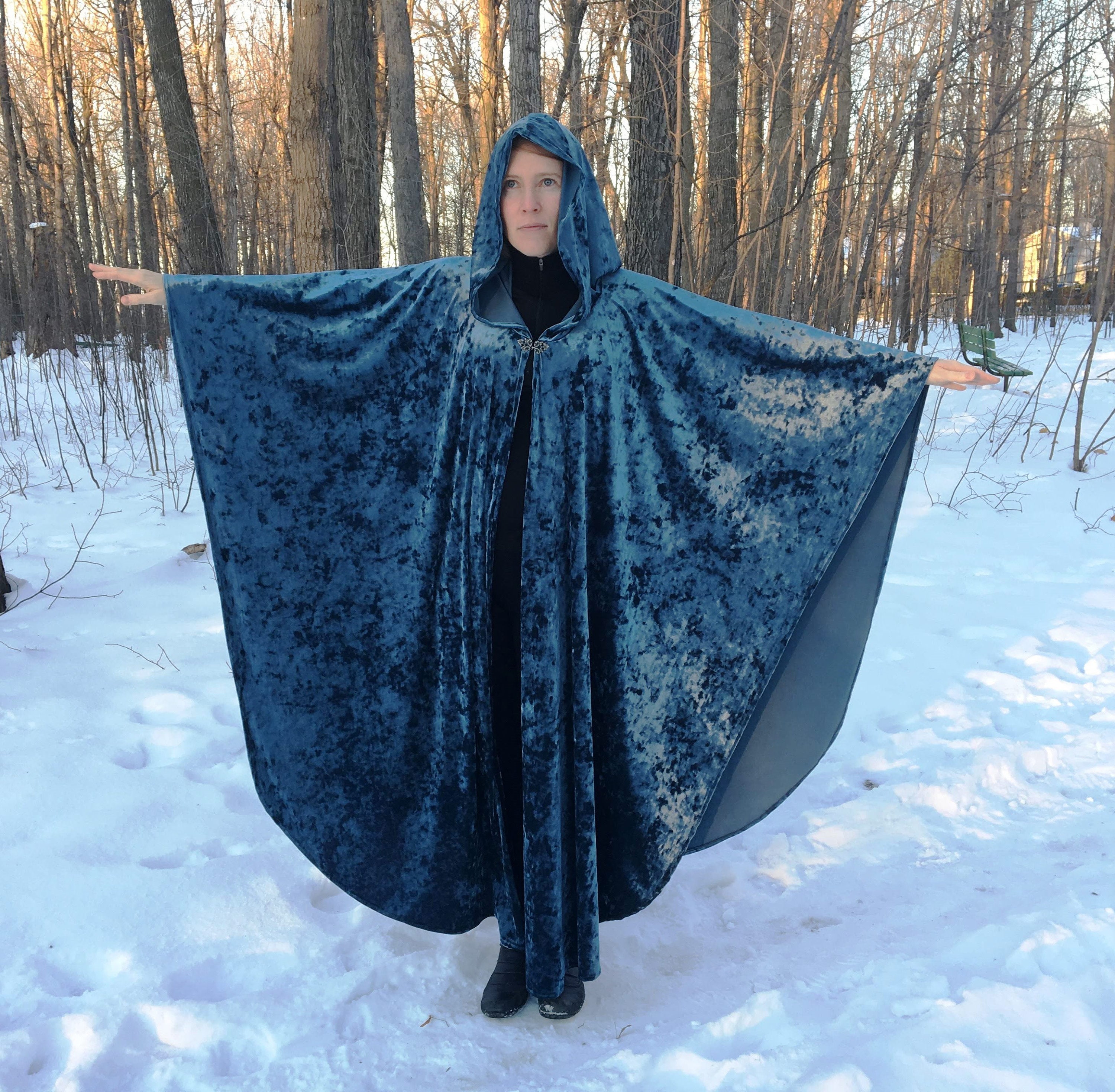 Petroleum Peacock Blue Crushed Velvet Cloak - Accessible Hands