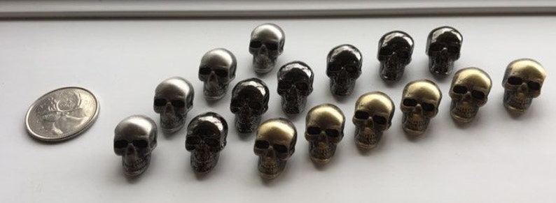 Skull button silver pale brass black gunmetal per unit image 3