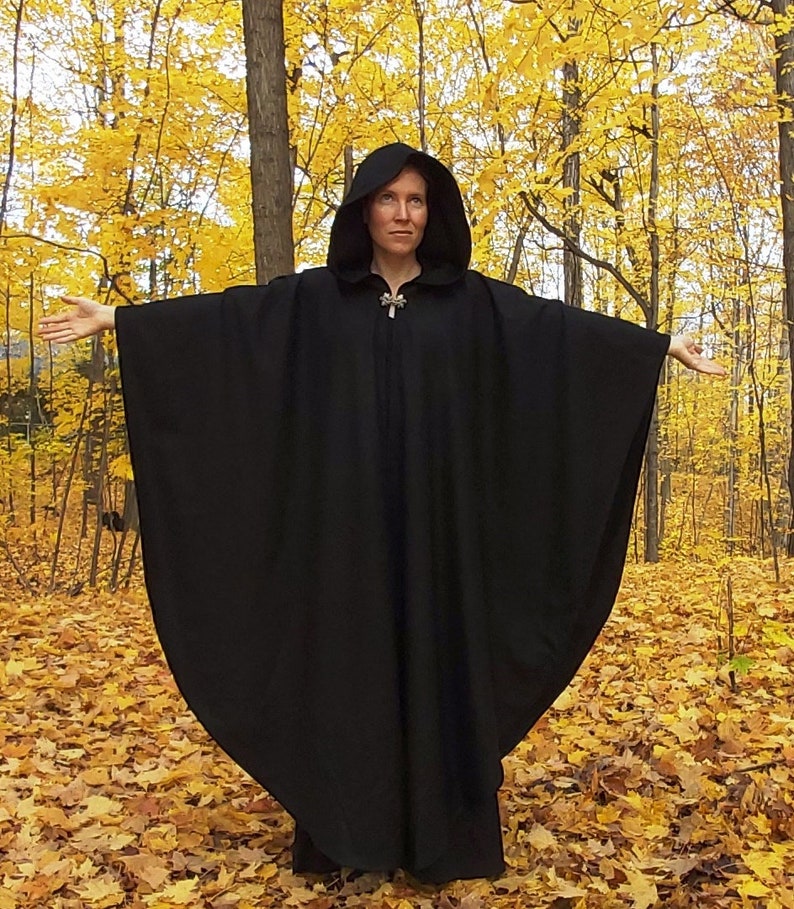 Black WOOL cloak Accessible hands custom length image 5