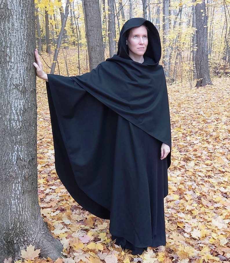 Black WOOL cloak Accessible hands custom length image 1