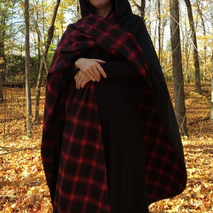 Black WOOL cloak with plaid lining Accessible hands custom length image 2