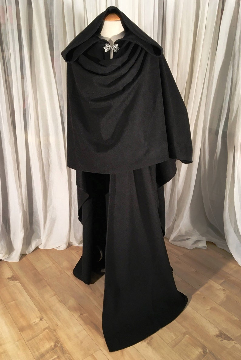Black WOOL cloak Accessible hands custom length image 8