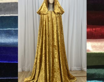 FULL CIRCLE velvet cloak - pleated hood lined with velvet - Custom length and color