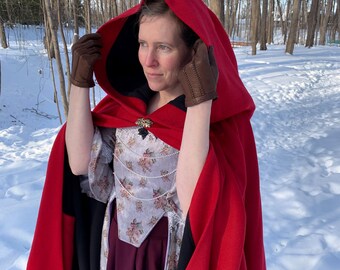 WOOL cape LINED with polar fleece - Claire Fraser style - red