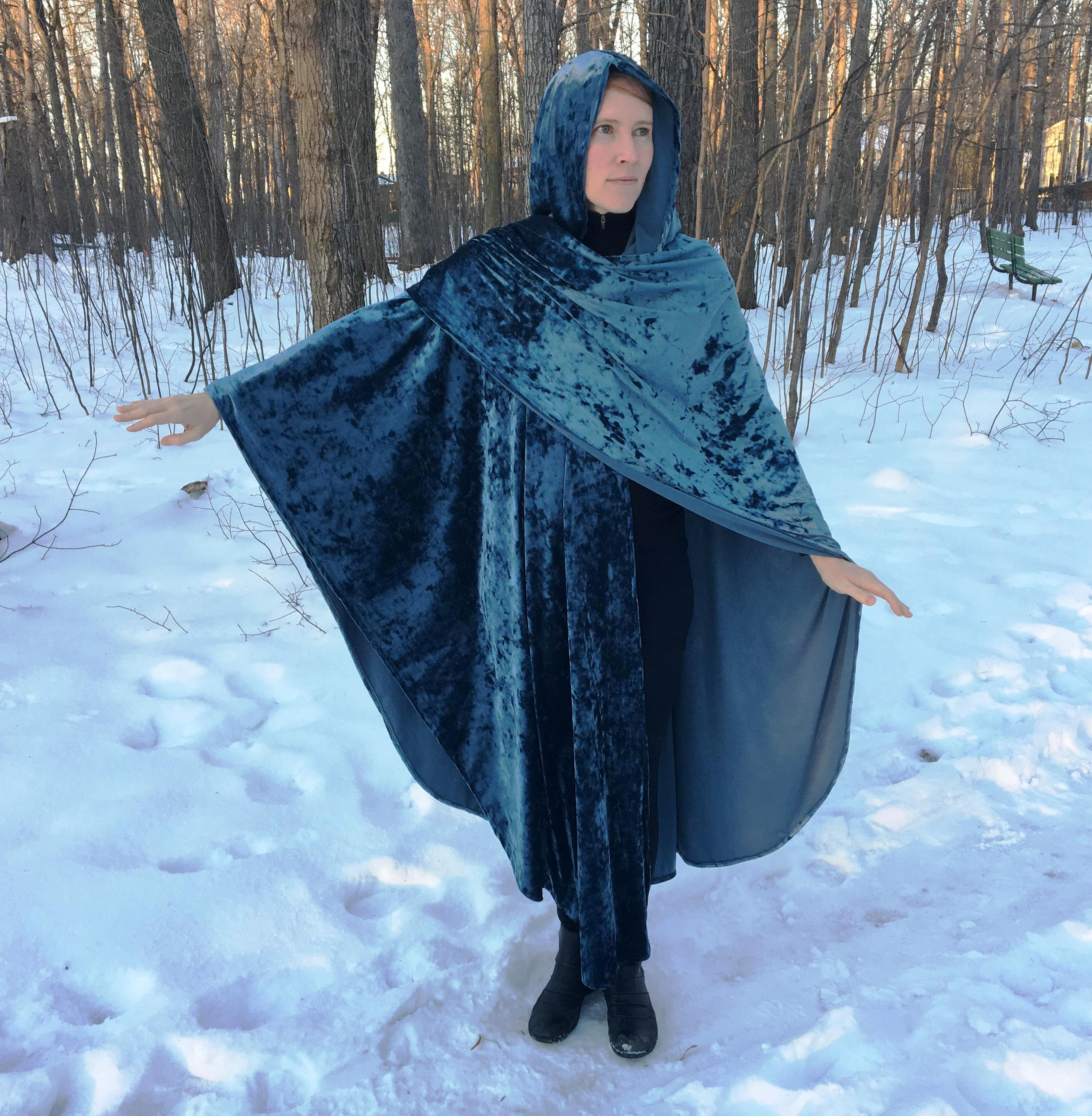 Petroleum Peacock Blue Crushed Velvet Cloak - Accessible Hands