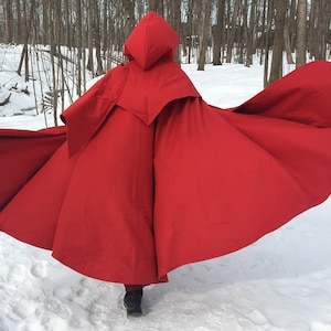 Red WOOL cloak with cape-scarf - custom length