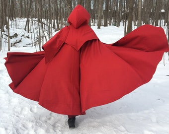 Red WOOL cloak with cape-scarf - custom length