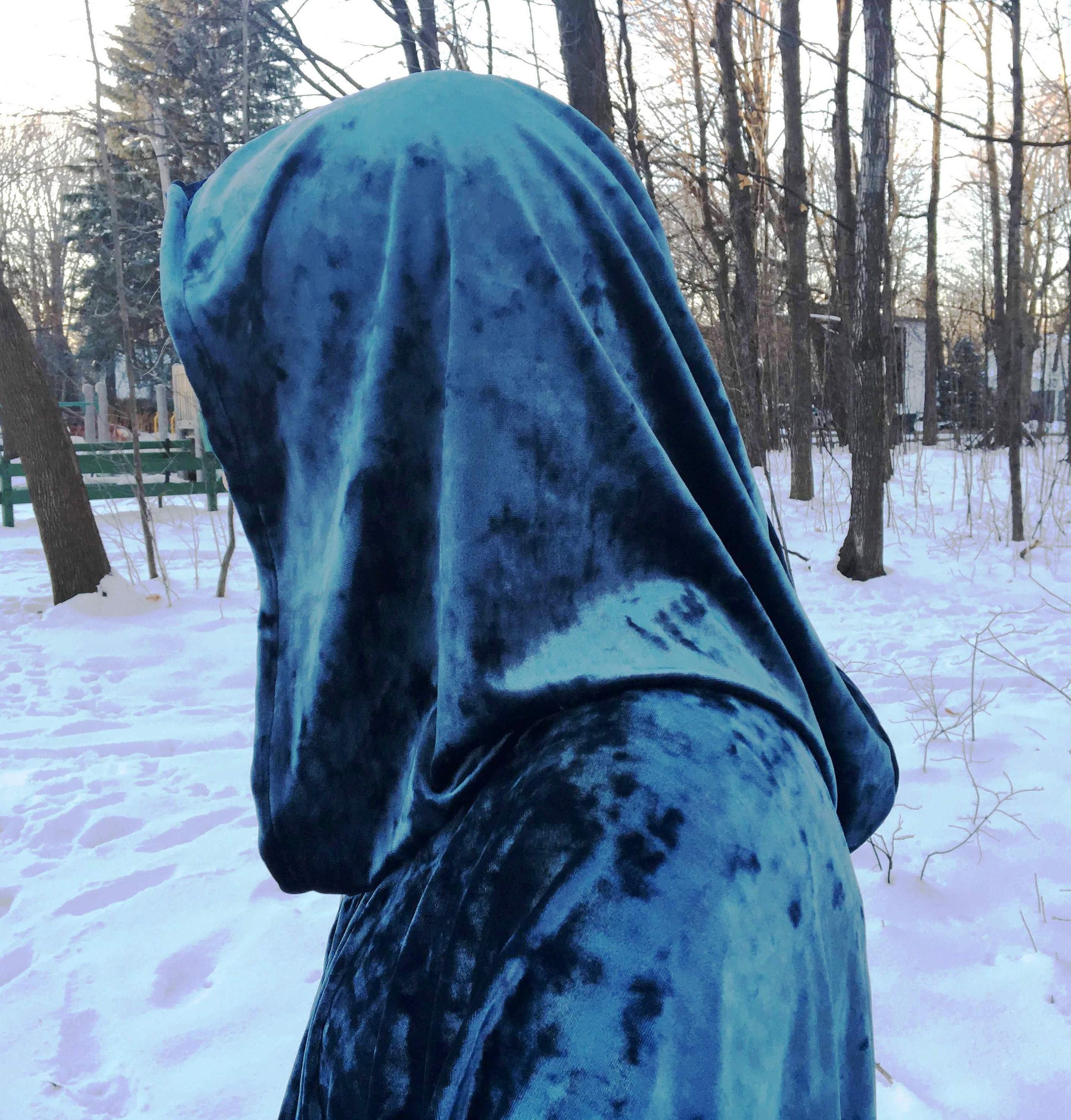 Petroleum Peacock Blue Crushed Velvet Cloak - Accessible Hands