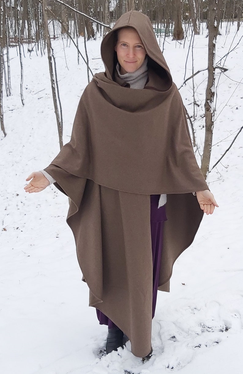 Walnut brown WOOL cloak Accessible hands custom length image 4