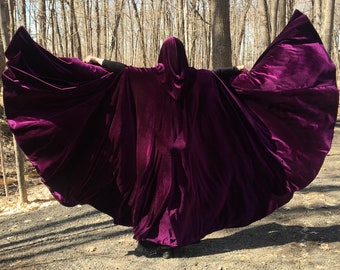 FULL CIRCLE plum purple velvet cloak - xlarge hood lined with velvet - Custom Length