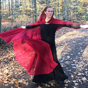 FULL CIRCLE Deep red scarlet chiffon cloak - Custom length