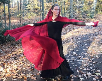 FULL CIRCLE Deep red scarlet chiffon cloak - Custom length