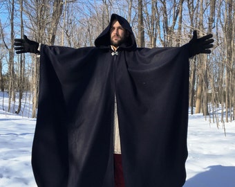 Navy blue WOOL cloak - Accessible hands - custom length