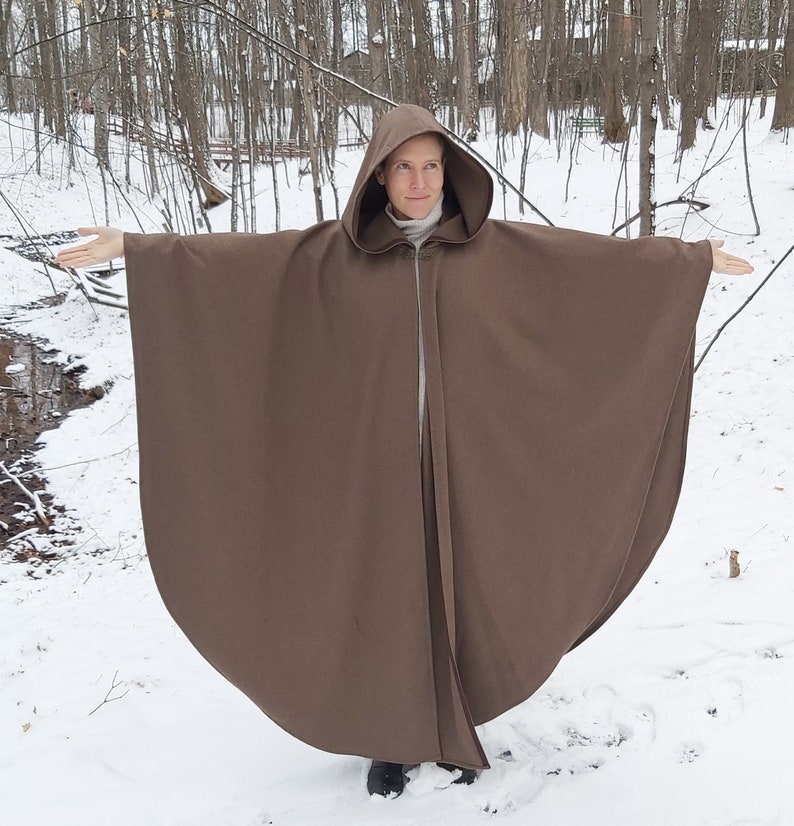 Walnut brown WOOL cloak Accessible hands custom length image 1