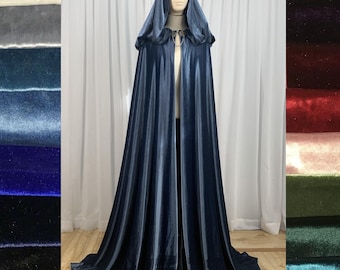 HALF CIRCLE velvet cloak with pleated hood - Custom length and color