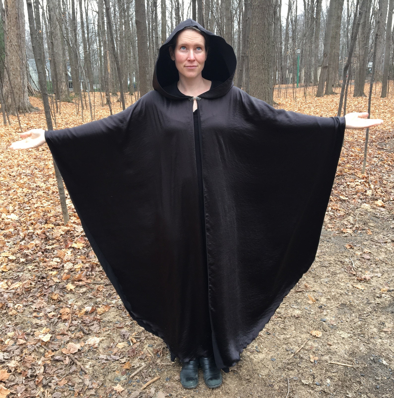 Black satin cloak full oval YOUR LENGTH | Etsy