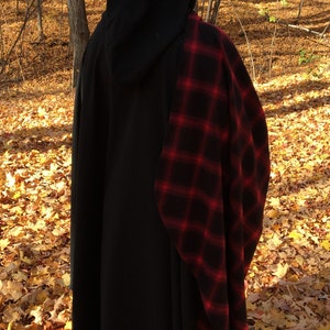 Black WOOL cloak with plaid lining Accessible hands custom length image 6
