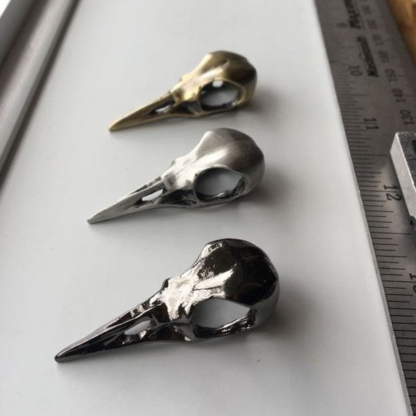 Metal Bird skull pendant or button - silver - brass / gold - black - per unit