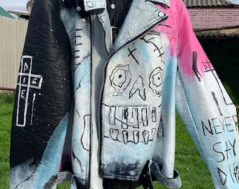 Lil Peep Never Say Die Custom Hand-painted Leather Jacket - Main Image