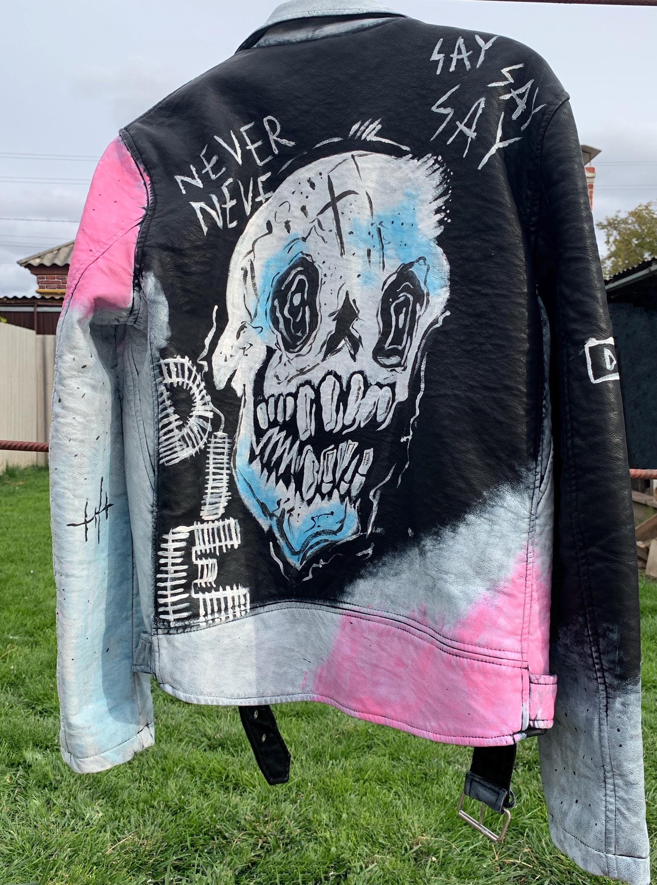 Lil Peep Never Say Die Custom Hand-painted Leather Jacket - Etsy