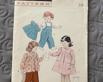 Vintage Butterick Sewing Pattern 6282 Childrens Girls Toddler Smock and Overall Set Size 1 Cut