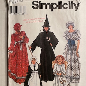 Simplicity Sewing Pattern 9982 Girls Childs Costume Witch Angel Pilgrim Colonial Prairie Uncut