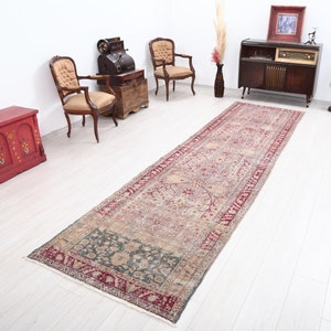 3x12 Vintage Oushak Runner Rug: Turkish Wool, Floral Decor