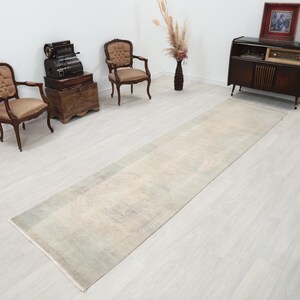Vintage Turkish Wool Runner 3x12: Beige Floral Corridor Rug